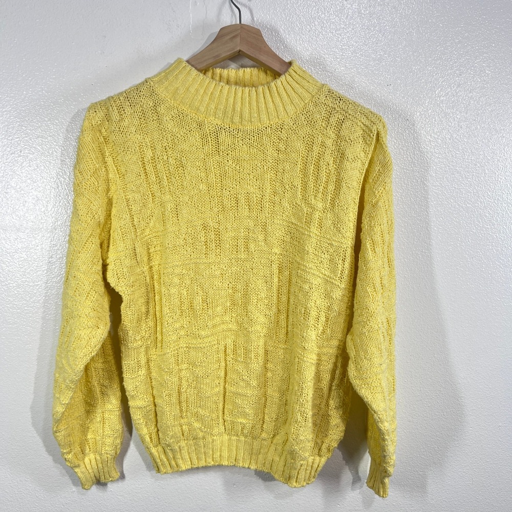 Vtg. Eddie Bauer Yellow Cotton Sweater Women Small USA Made Textured Knit 80s